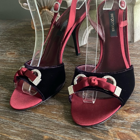 Sergio Rossi Burgundy Wine Sparkly Heels Women’s 39 - Picture 5 of 13